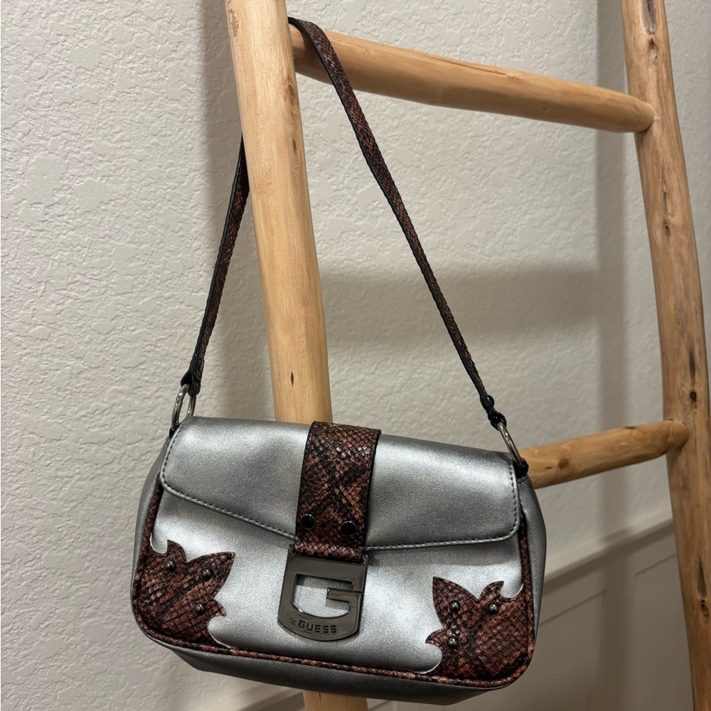 Y2K Guess Vegan Leather Bag | Shoulder Purse Silver